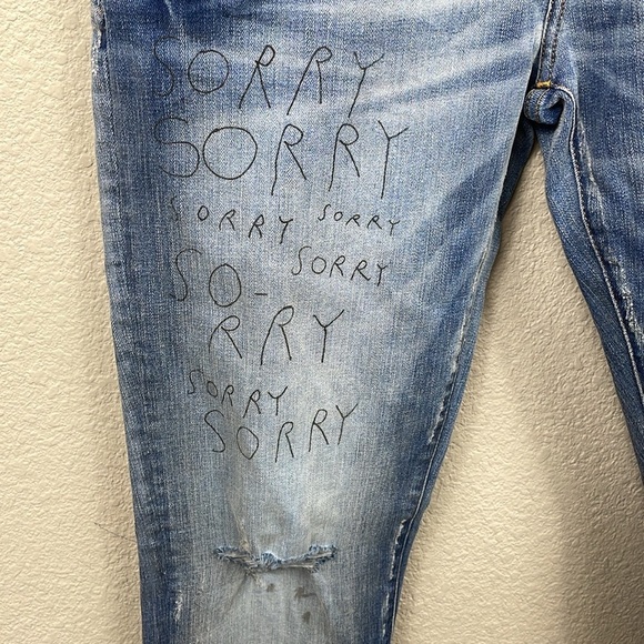 New PRPS Windsor Tapered Skinny Fit Jeans Sorry Graffiti Writing Sz 36 - Picture 3 of 14